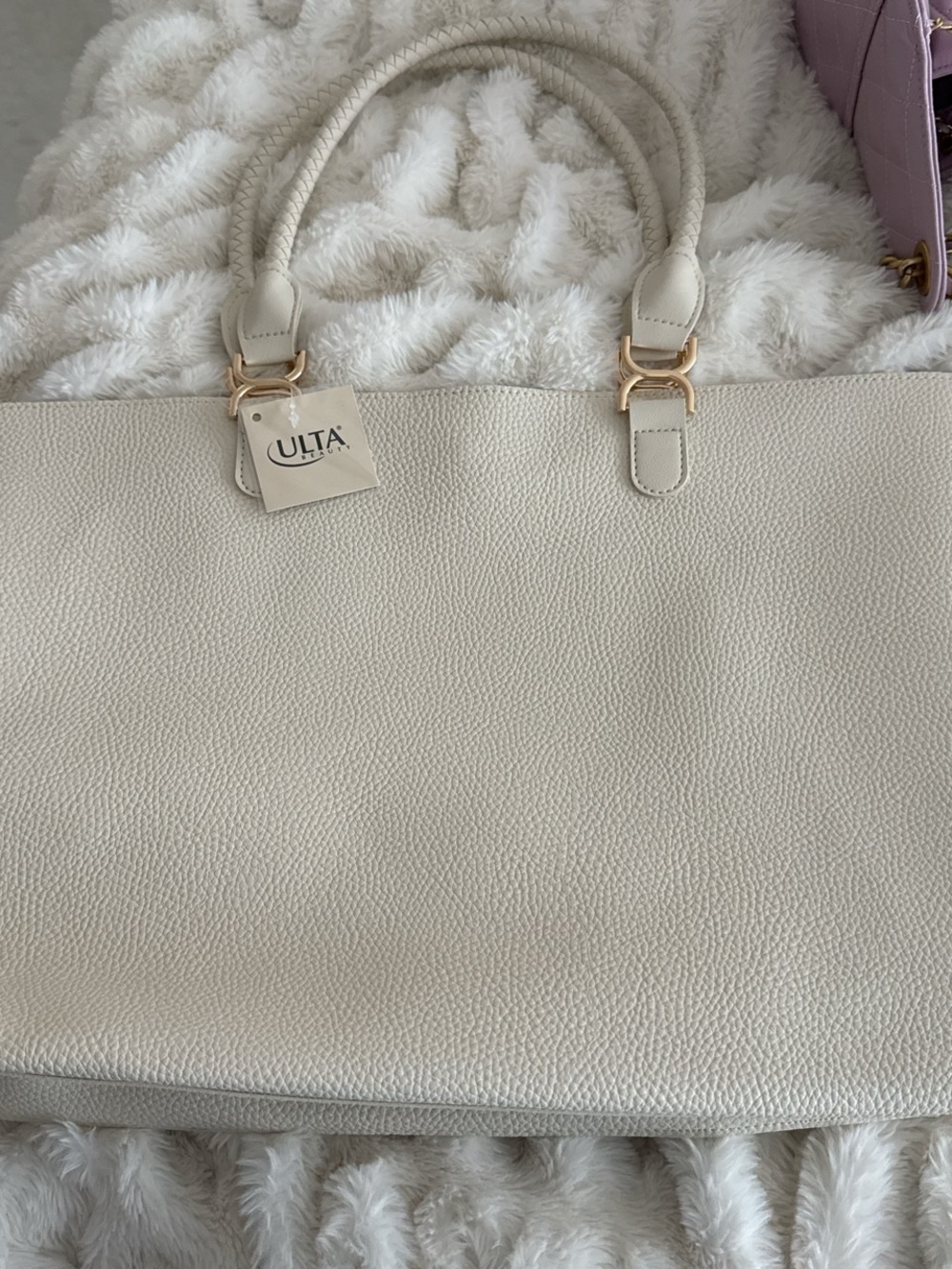 Ulta Beauty Cream Pebbled Tote with Gold Hardware